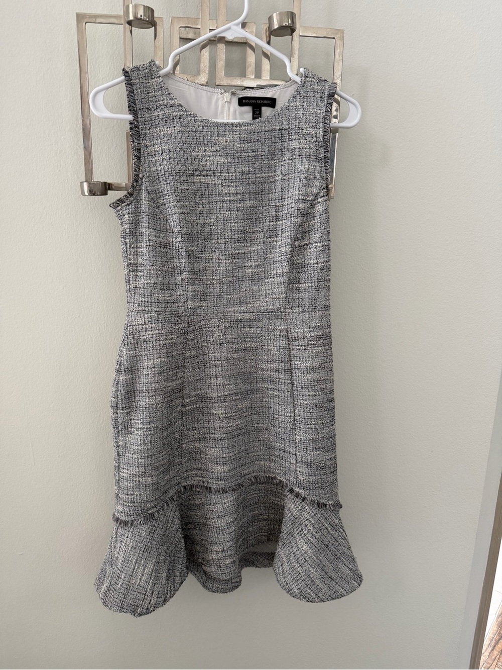 Banana Republic Gray Tweed Midi Dress with Flounce Hem